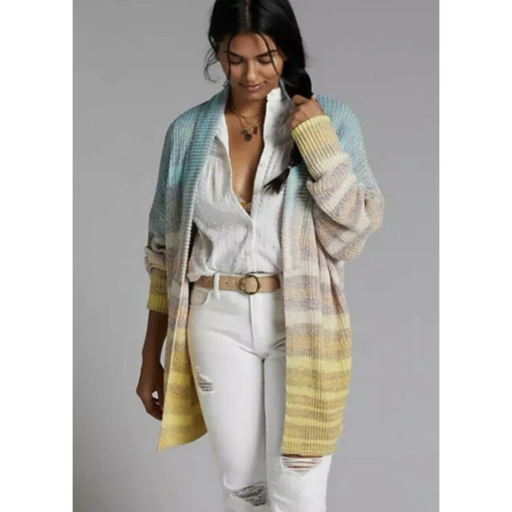 Anthropologie Pilcro Space Dye Ombre Cardigan Knit Sweater‎ Longline Medium